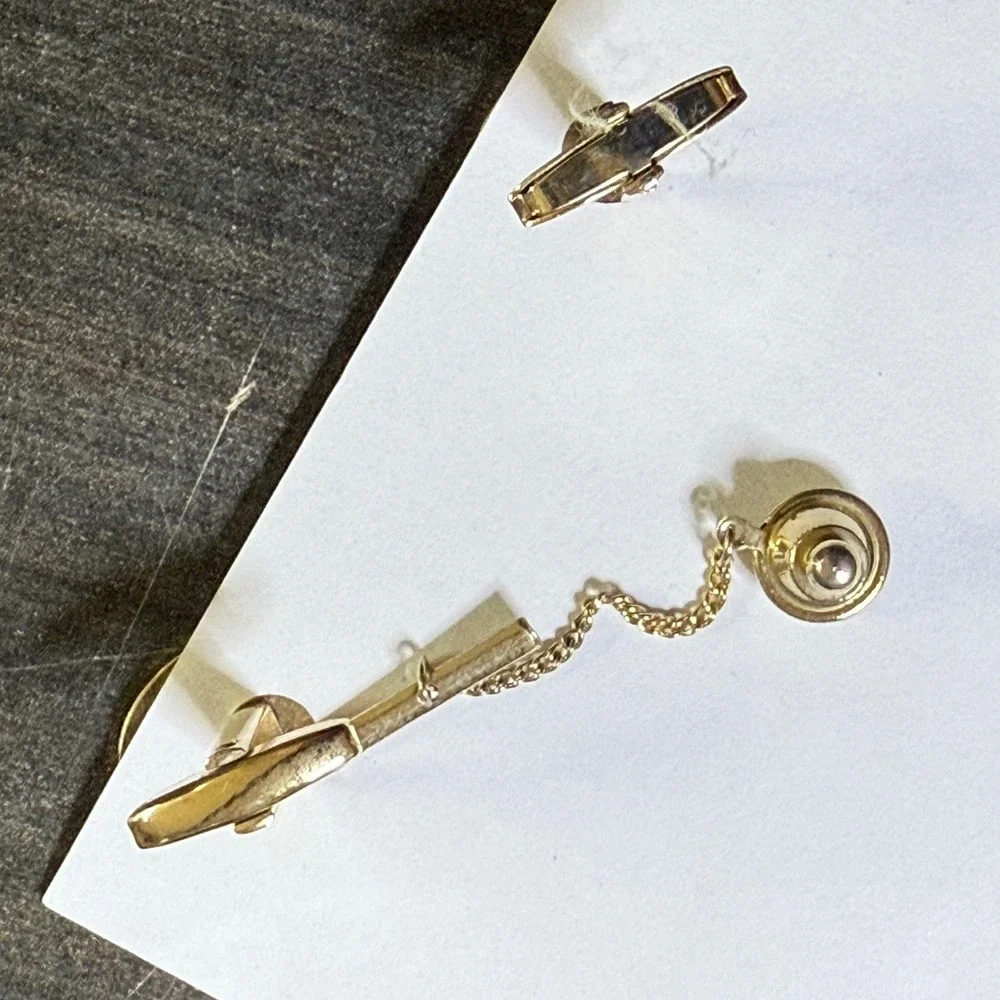Vintage Gold Tone Cufflinks and Tie Tack‎ Set Textured Design Elegant